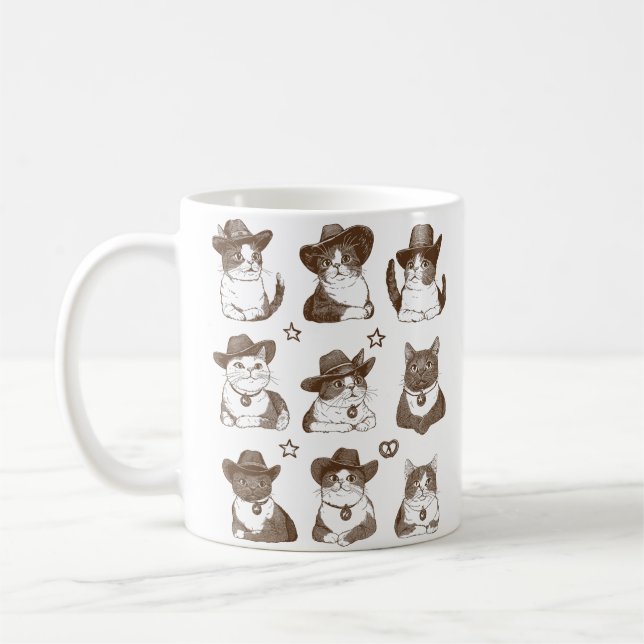 Vintage Cowboy Cats Wearing Cowboy Hats Kaffemugg (Vänster)