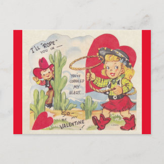 Vintage Cowboy & Cowgirl 1950-tal Valentine Postca Vykort