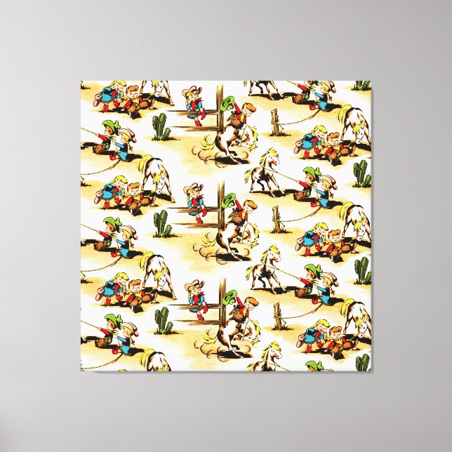 Vintage Cowboy Cowgirl Land Kids Pony Cactus Canvastryck (Framsida)