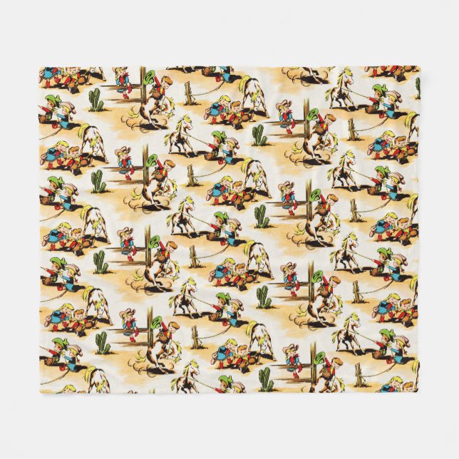 Vintage Cowboy Cowgirl Land Kids Pony Cactus Fleecefilt (Framsidan (Horisontell))