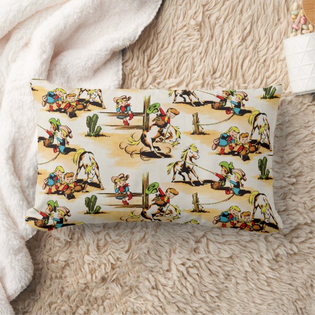 Vintage Cowboy Cowgirl Land Kids Pony Cactus Lumbarkudde (Filt)