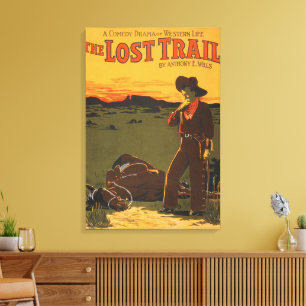 Vintage Cowboy & Häst Solnedgång Västerländsk Vägg Canvastryck