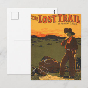 Vintage Cowboy & Häst Solnedgång Västerländsk Vägg Vykort
