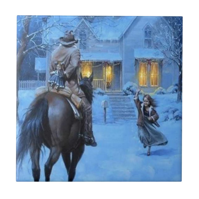 Vintage Cowboy-jul Kakelplatta (Framsidan)