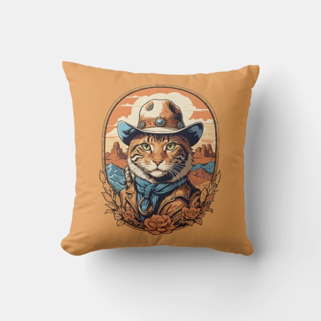 Vintage Cowboy Katt Design Kudde (Framsida)