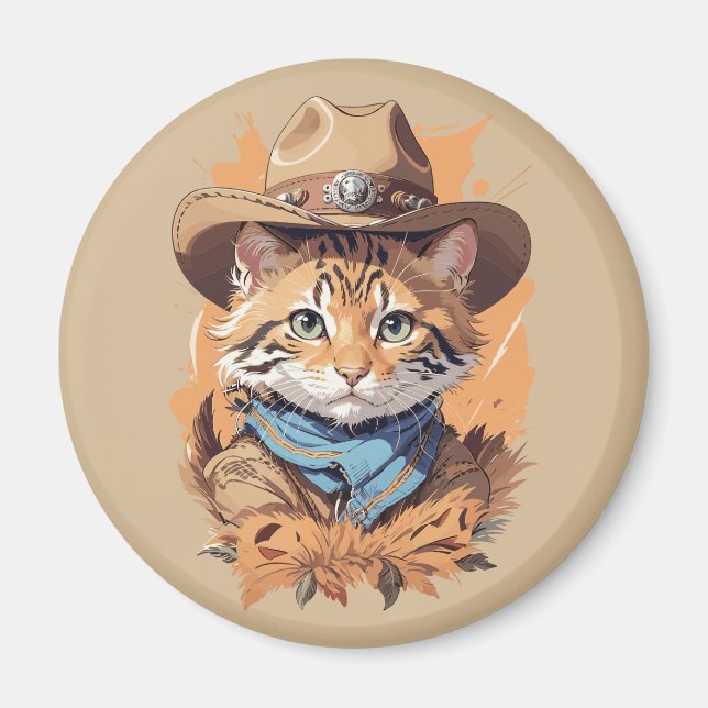 Vintage Cowboy Kitten Design Magnet (Framsidan)