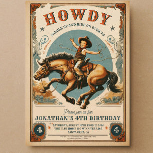 Vintage Cowboy Land Westerna födelsedag Inbjudningar