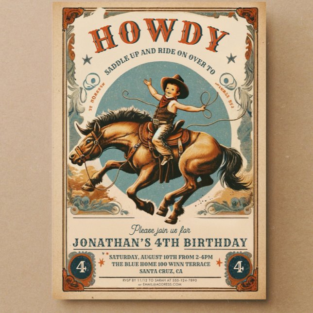 Vintage Cowboy Land Westerna födelsedag Inbjudningar (Skapare uppladdad)