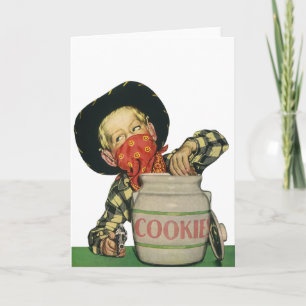 Vintage Cowboy Leksak Gun Hand i Cookie Burk Kort