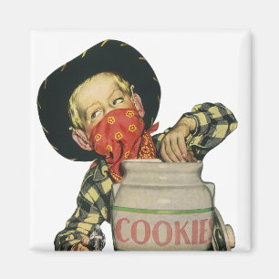 Vintage Cowboy Leksak Gun Hand i Cookie Burk Magnet