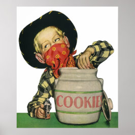 Vintage Cowboy Leksak Gun Hand i Cookie Burk Poster