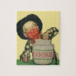 Vintage Cowboy Leksak Gun Hand i Cookie Burk Pussel