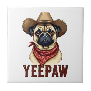 Vintage Cowboy Mops YeePaw Västerländsk Hund Illus Kakelplatta