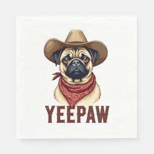 Vintage Cowboy Mops YeePaw Västerländsk Hund Illus Pappersservett