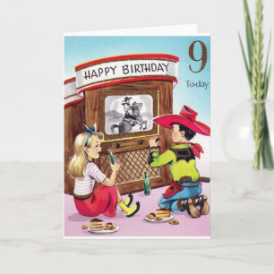 Vintage Cowboy Nine Year Old Birday Card Kort