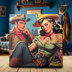 Vintage Cowboy och Cowgirl Kakelplatta