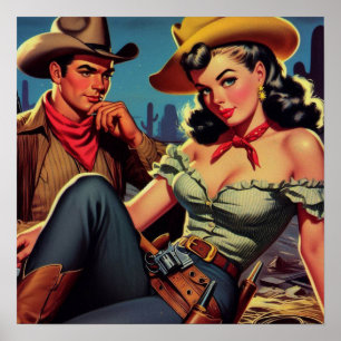 Vintage Cowboy och Cowgirl Poster
