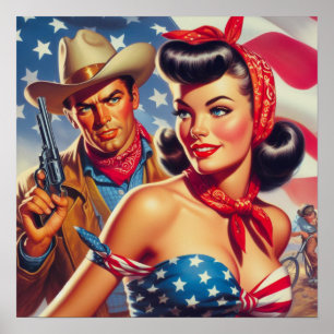Vintage Cowboy och Pin Up Poster