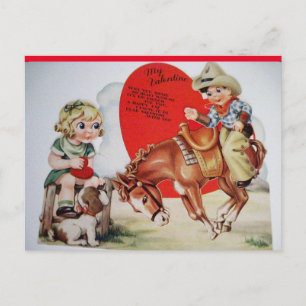 Vintage Cowboy på buckande Bronco Alla Hjärtans Da Vykort