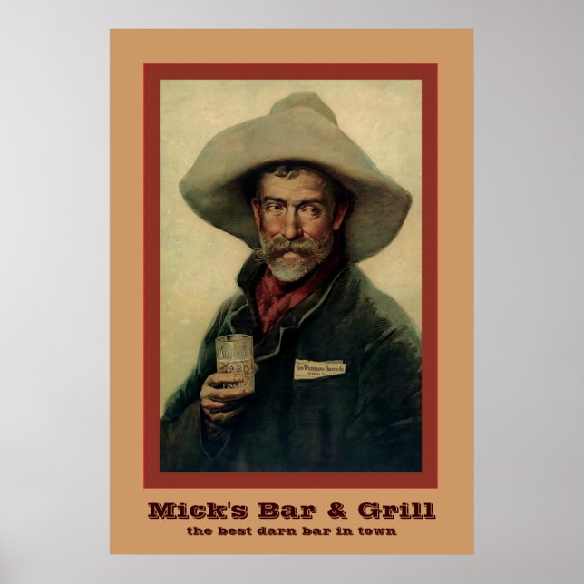 Vintage Cowboy Personlig Pub Poster (Framsidan)