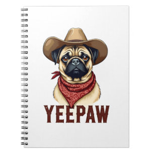Vintage Cowboy Pug YeePaw Västerländsk Hundillustr Anteckningsbok