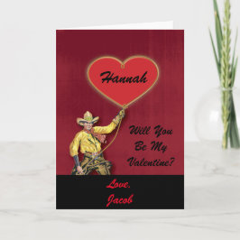 Vintage Cowboy Red Romantic Heart Helgkort