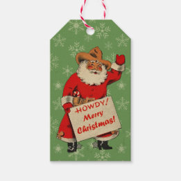Vintage Cowboy Santa Presentetikett