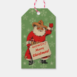 Vintage Cowboy Santa Presentetikett