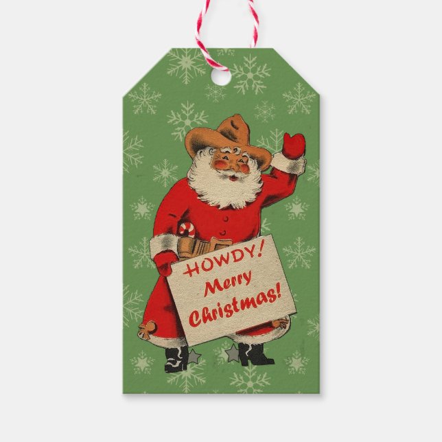 Vintage Cowboy Santa Presentetikett (Framsidan)