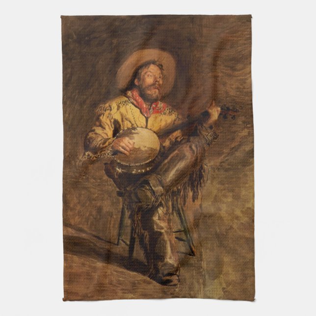 Vintage Cowboy Singing av Thomas Eakins Kökshandduk (Vertikal)