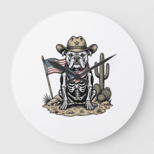 Vintage Cowboy Skelett Hund Patriotisk Shardesign Stor Klocka