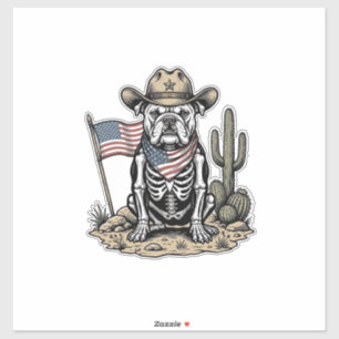 Vintage Cowboy Skelett Hund Patriotisk T-Shirt Des Klistermärken