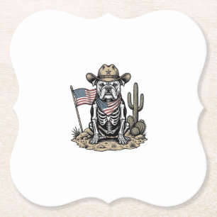 Vintage Cowboy Skelett Hund Patriotisk T-Shirt Des Underlägg Papper