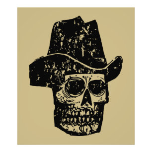 Vintage Cowboy Skull Tryck med gammal västernhatt