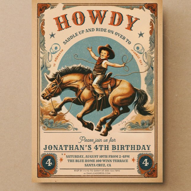 Vintage Cowboy Western Birthday Inbjudningar (Skapare uppladdad)
