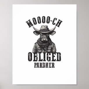Vintage CowboyBull Rodeo Moooch Obliged Pardner W Poster