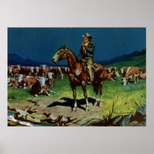 Vintage Cowboyen, boskapsuppfödning Rancher på går Poster