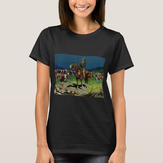Vintage Cowboyen, boskapsuppfödning Rancher på går T Shirt (Framsida)
