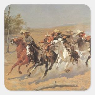 Vintage Cowboys, A Dash For Timber av Remington Fyrkantigt Klistermärke