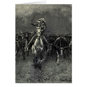 Vintage Cowboys, A Stampede av Frederic Remington Hälsningskort