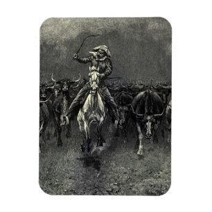 Vintage Cowboys, A Stampede av Frederic Remington Magnet