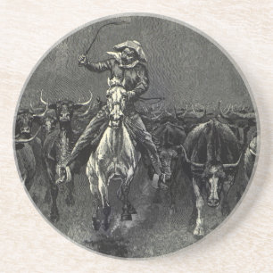 Vintage Cowboys, A Stampede av Frederic Remington Underlägg Sandsten