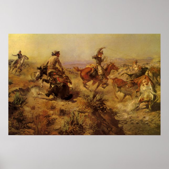 Vintage Cowboys, Jerked Down av CM Russell Poster (Framsidan)