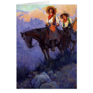 Vintage Cowboys, Man and Woman on Horses, Andersso Hälsningskort