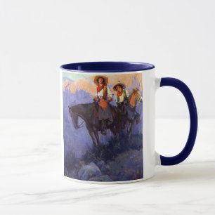 Vintage Cowboys, Man and Woman on Horses, Andersso Mugg