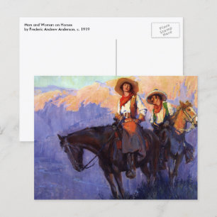 Vintage Cowboys, Man and Woman on Horses, Andersso Vykort