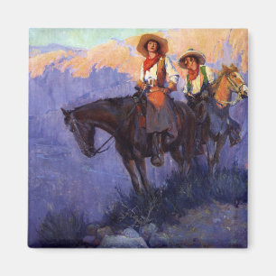 Vintage Cowboys, Man och Kvinna på Hästar, Anderso Magnet