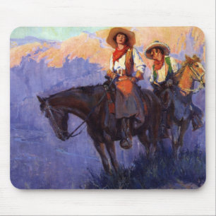 Vintage Cowboys, Man Och Kvinna På Hästar, Anderso Musmatta