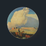 Vintage Cowboys, Open Range av Maynard Dixon Knapp<br><div class="desc">Open Range (1942) av Maynard Dixon är en vintage American bra Art Landcape-målning. En cowboyrancher som rider sin häst på sydvästra slätten. Han är samlare hans kor, tjurar och boskap på prärien. Stora vita moln fyller himlar över den öppna gården fält och mesan. Om konstnären: Maynard Dixon (1875-1946) var en...</div>