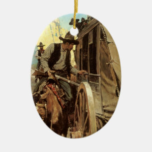 Vintage Cowboys, The Admirable Outlaw av NC Wyeth Julgransprydnad Keramik
